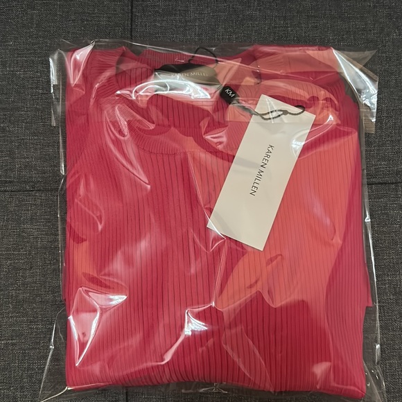 NWT Karen Millen FITTED Ribbed Crewneck Knit Tee Fuschia Pink XXXL Plus Size - Picture 7 of 7